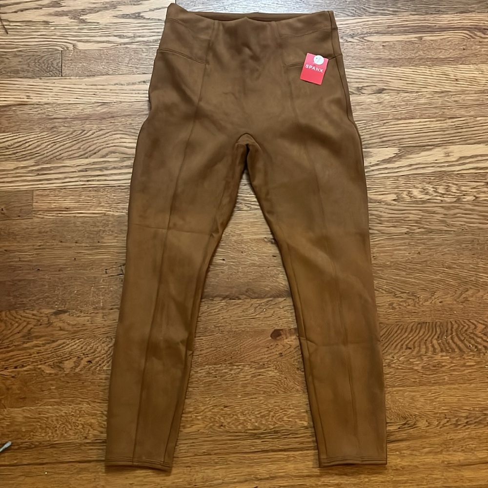 NWT faux suede Spanx MP pants in rich caramel